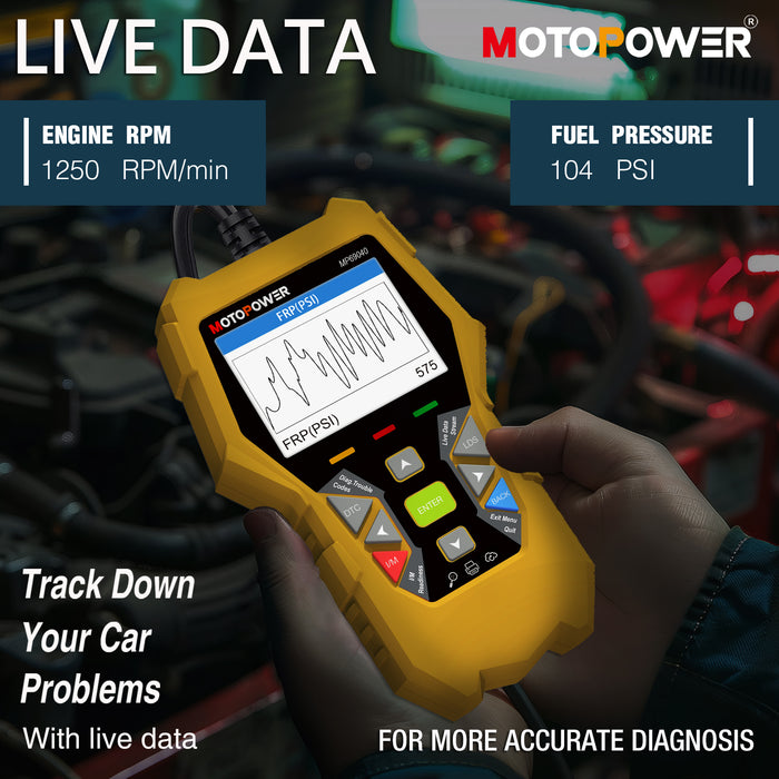 MOTOPOWER MP69040 Car OBD2 Scanner Check Engine Fault Code Reader Diagnostic Scan Tool, Yellow