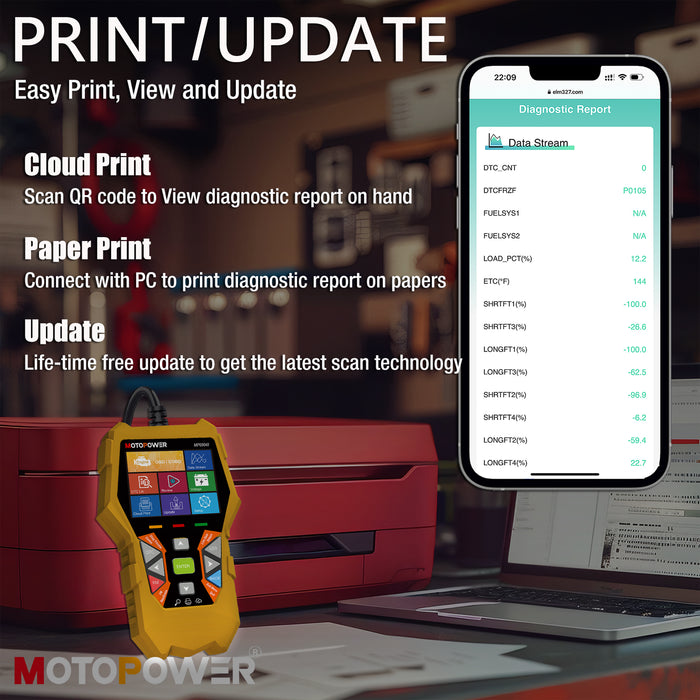 MOTOPOWER MP69040 Car OBD2 Scanner Check Engine Fault Code Reader Diagnostic Scan Tool, Yellow