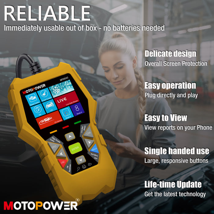 MOTOPOWER MP69040 Car OBD2 Scanner Check Engine Fault Code Reader Diagnostic Scan Tool, Yellow