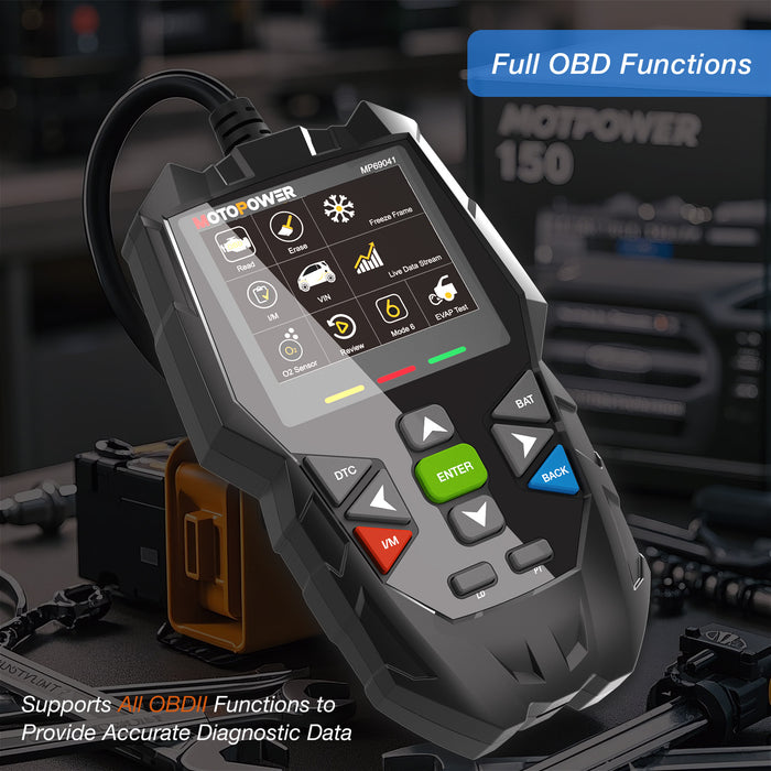 MOTOPOWER MP69041 5 in 1 Car OBD2 Scanner Check Engine Fault Code Reader Diagnostic Scan Tool, Oil Maintenance Reset, EPB Reset, Battery Test, Perform