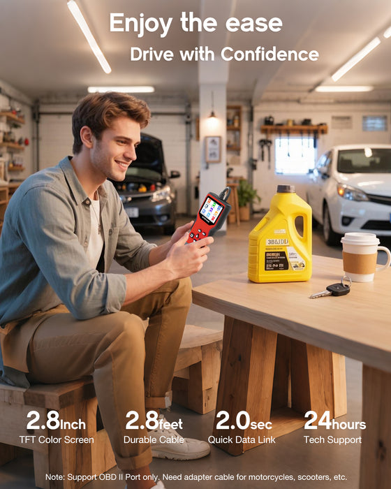 MOTOPOWER MP69033 Pro OBD2 Scanner Code Reader Check Engine Fault Light Diagnostic Scan Tool with Battery Tester, Red