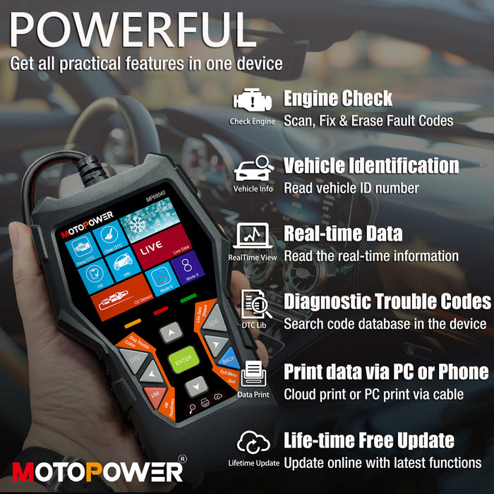 MOTOPOWER MP69040 Car OBD2 Scanner Check Engine Fault Code Reader Diagnostic Scan Tool, Black