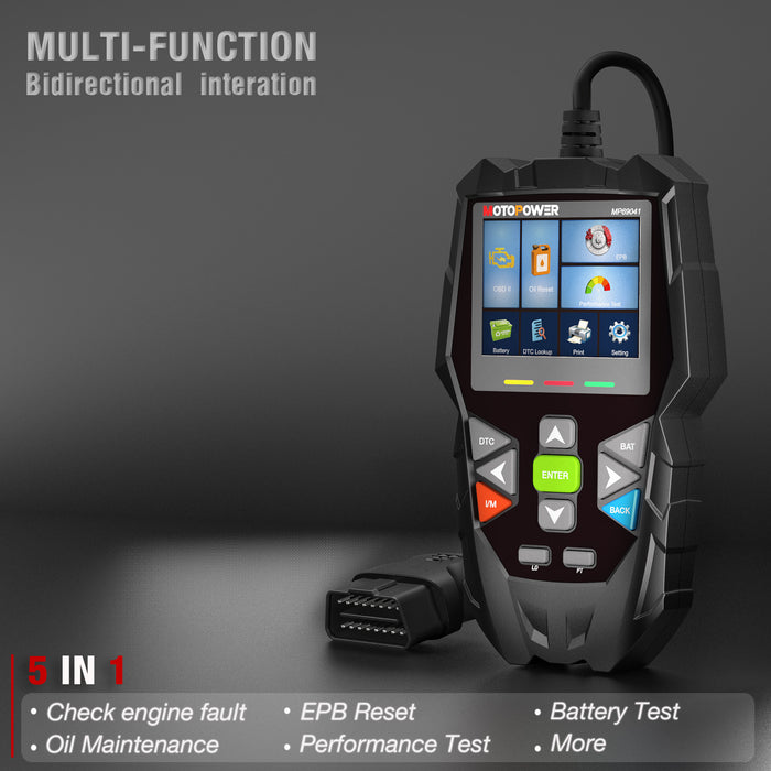 MOTOPOWER MP69041 5 in 1 Car OBD2 Scanner Check Engine Fault Code Reader Diagnostic Scan Tool, Oil Maintenance Reset, EPB Reset, Battery Test, Perform