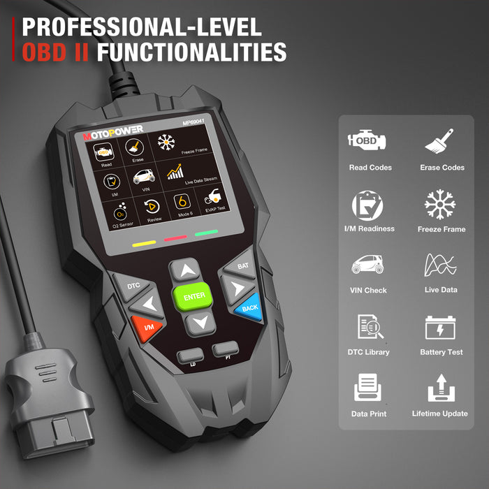 MOTOPOWER MP69041 5 in 1 Car OBD2 Scanner Check Engine Fault Code Reader Diagnostic Scan Tool, Oil Maintenance Reset, EPB Reset, Battery Test, Perform