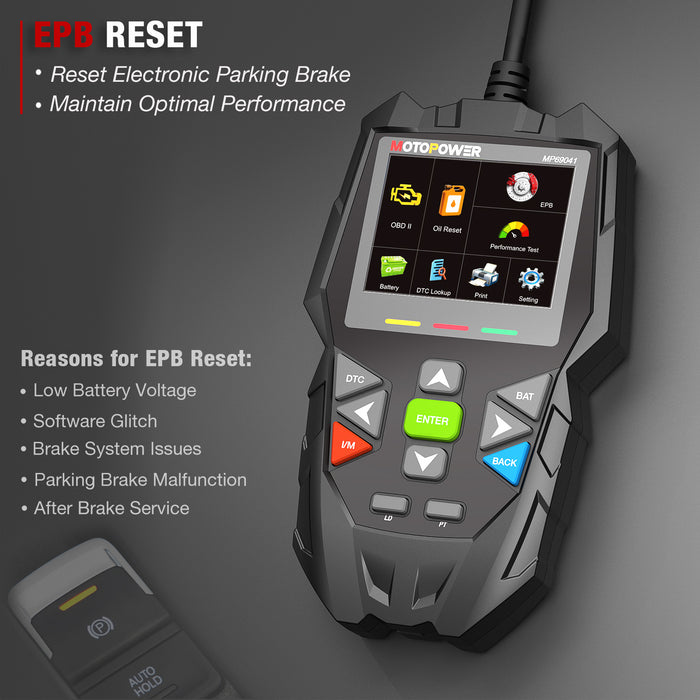 MOTOPOWER MP69041 5 in 1 Car OBD2 Scanner Check Engine Fault Code Reader Diagnostic Scan Tool, Oil Maintenance Reset, EPB Reset, Battery Test, Perform