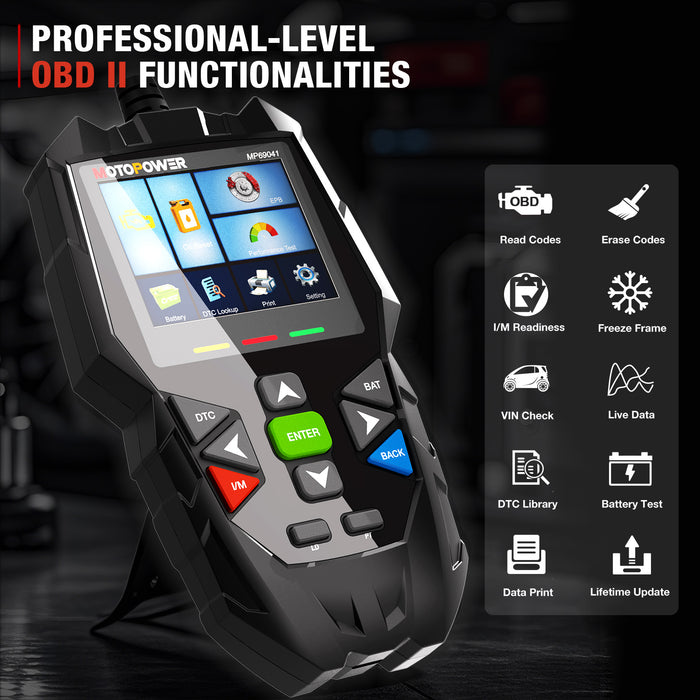 MOTOPOWER MP69041 5 in 1 Car OBD2 Scanner Check Engine Fault Code Reader Diagnostic Scan Tool, Oil Maintenance Reset, EPB Reset, Battery Test, Perform