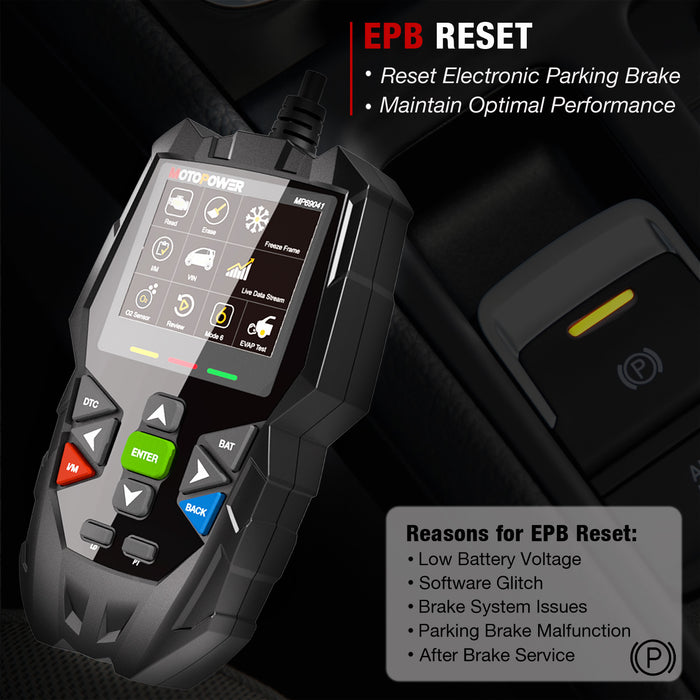 MOTOPOWER MP69041 5 in 1 Car OBD2 Scanner Check Engine Fault Code Reader Diagnostic Scan Tool, Oil Maintenance Reset, EPB Reset, Battery Test, Perform