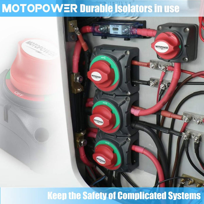 MOTOPOWER MP69157 Battery Switch Battery Isolator 1-2-Both-Off Battery Disconnect Master Cutoff Switch for Marine Boat Car RV ATV UTV Vehicle