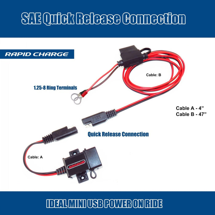 MOTOPOWER MP0609A 3.1Amp Motorcycle USB Charger Kit SAE to USB Adapter
