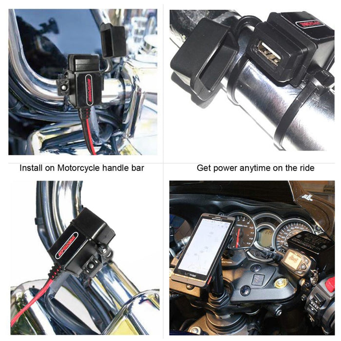 MOTOPOWER MP0609A 3.1Amp Motorcycle USB Charger Kit SAE to USB Adapter