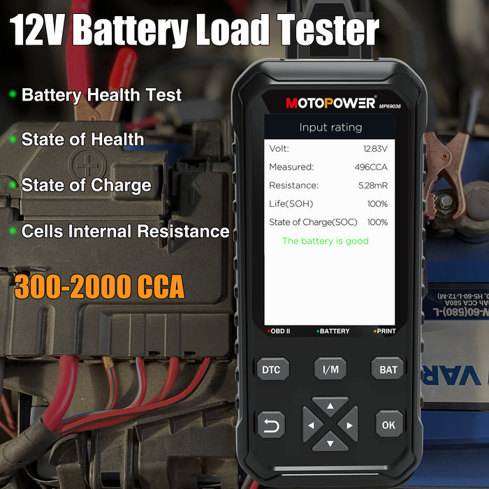 MOTOPOWER MP69036 Car OBD2 Code Reader Scanner Engine Code Reader 2 in 1 OBD2 Diagnostic Tool and 12V Battery Load Tester