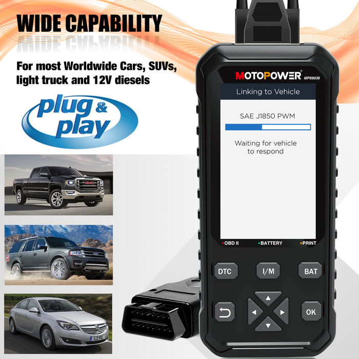MOTOPOWER MP69036 Car OBD2 Code Reader Scanner Engine Code Reader 2 in 1 OBD2 Diagnostic Tool and 12V Battery Load Tester