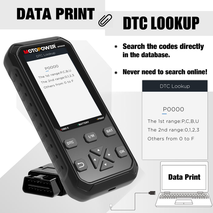 MOTOPOWER MP69036 Car OBD2 Code Reader Scanner Engine Code Reader 2 in 1 OBD2 Diagnostic Tool and 12V Battery Load Tester