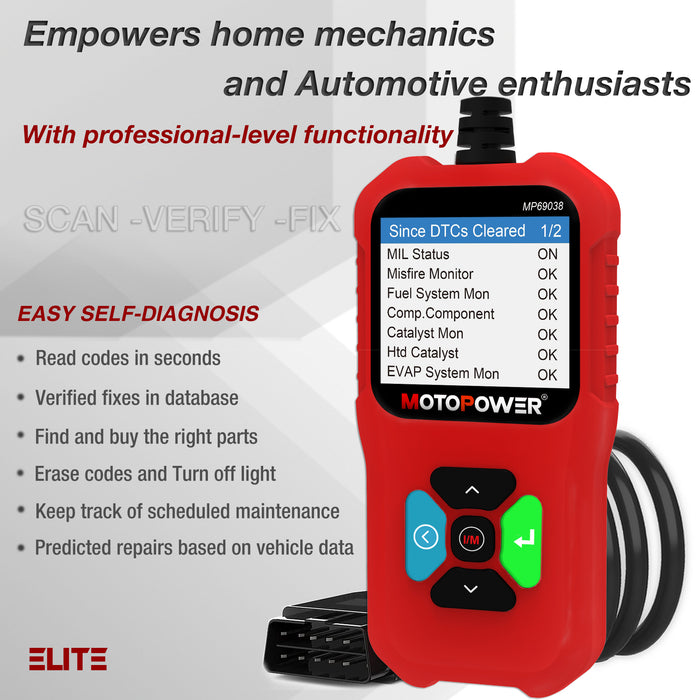 MOTOPOWER MP69038 Car OBD2 Scanner Code Reader Engine Fault Code Reader Scanner CAN Diagnostic Scan Tool - Elite Edition