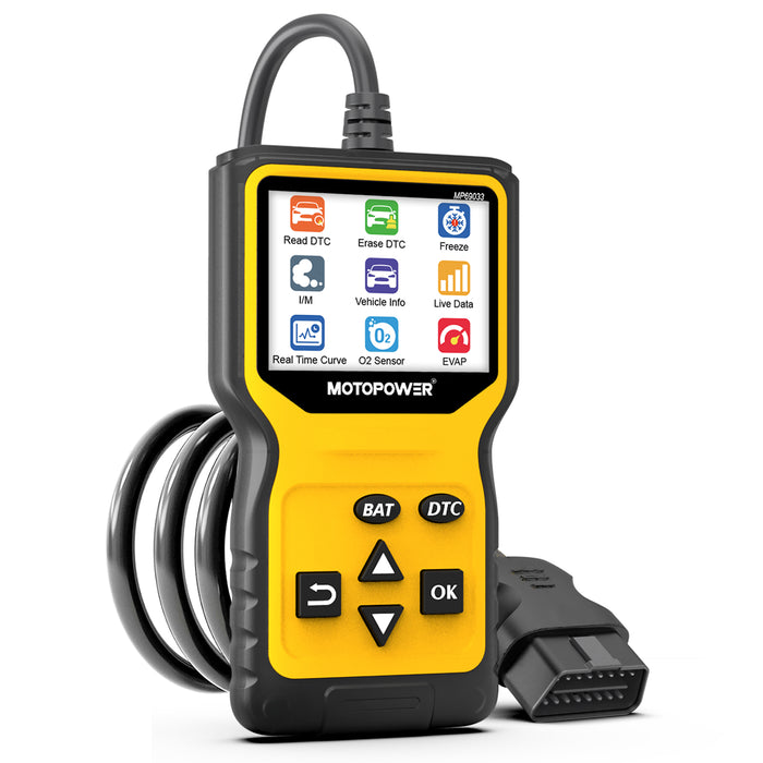 MOTOPOWER MP69033 Pro OBD2 Scanner Code Reader Check Engine Fault Light Diagnostic Scan Tool with Battery Tester, Yellow