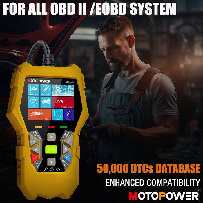 MOTOPOWER MP69040 Car OBD2 Scanner Check Engine Fault Code Reader Diagnostic Scan Tool, Yellow