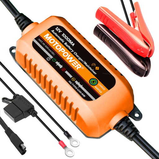 MOTOPOWER MP00205B 12V 1000mA Automatic Battery Trickle Charger Maintainer - Orange