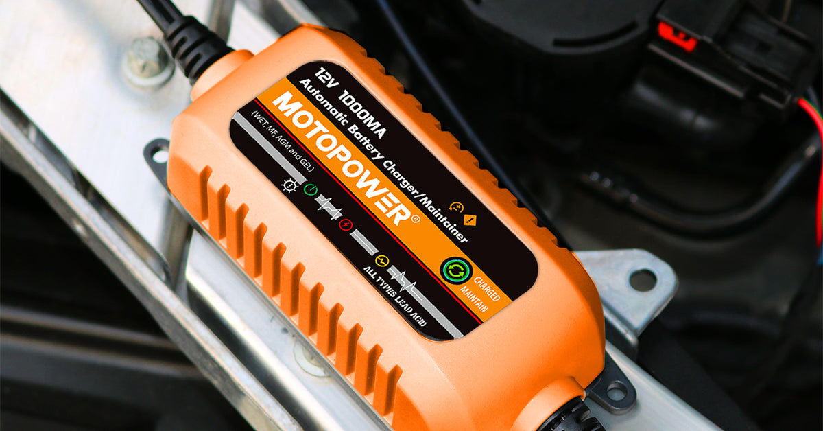 MOTOPOWER MP00205B 12V 1000mA Automatic Battery Trickle Charger Maintainer - Orange