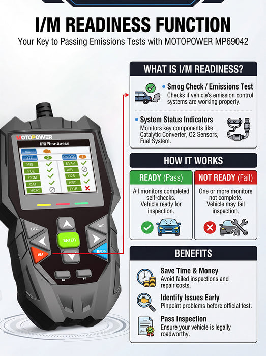 MOTOPOWER MP69042 4 in 1 Code Reader Car Diagnostic Scan Tool Oil Maintenance Reset, Battery Test, Performance Test with Lifetime Update