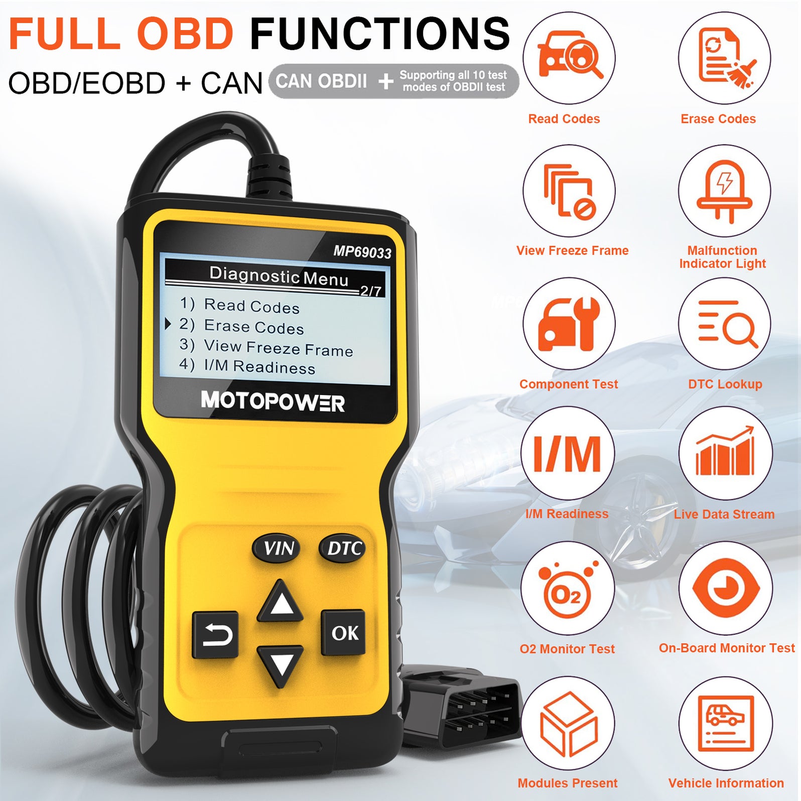 MOTOPOWER MP69033 OBD2 Scanner Universal Car Engine Fault Code Reader ...