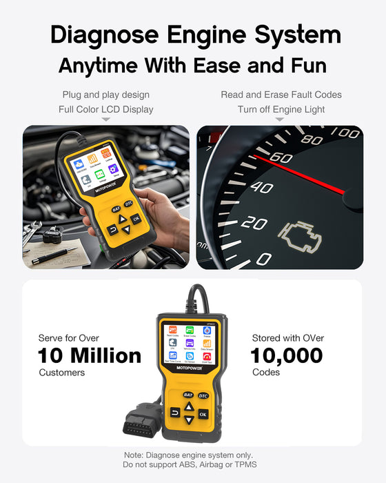MOTOPOWER MP69033 Pro OBD2 Scanner Code Reader Check Engine Fault Light Diagnostic Scan Tool with Battery Tester, Yellow