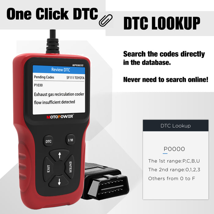 MOTOPOWER MP69035 OBD2 Scanner Universal Car Engine Fault Code Reader ...