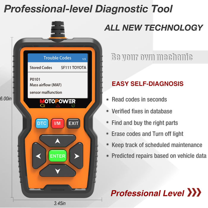 MOTOPOWER MP69039 Auto-OBD2-Scanner, Codeleser, Motorfehlercodeleser, Scanner, CAN-Diagnose-Scan-Tool, Advanced Edition 