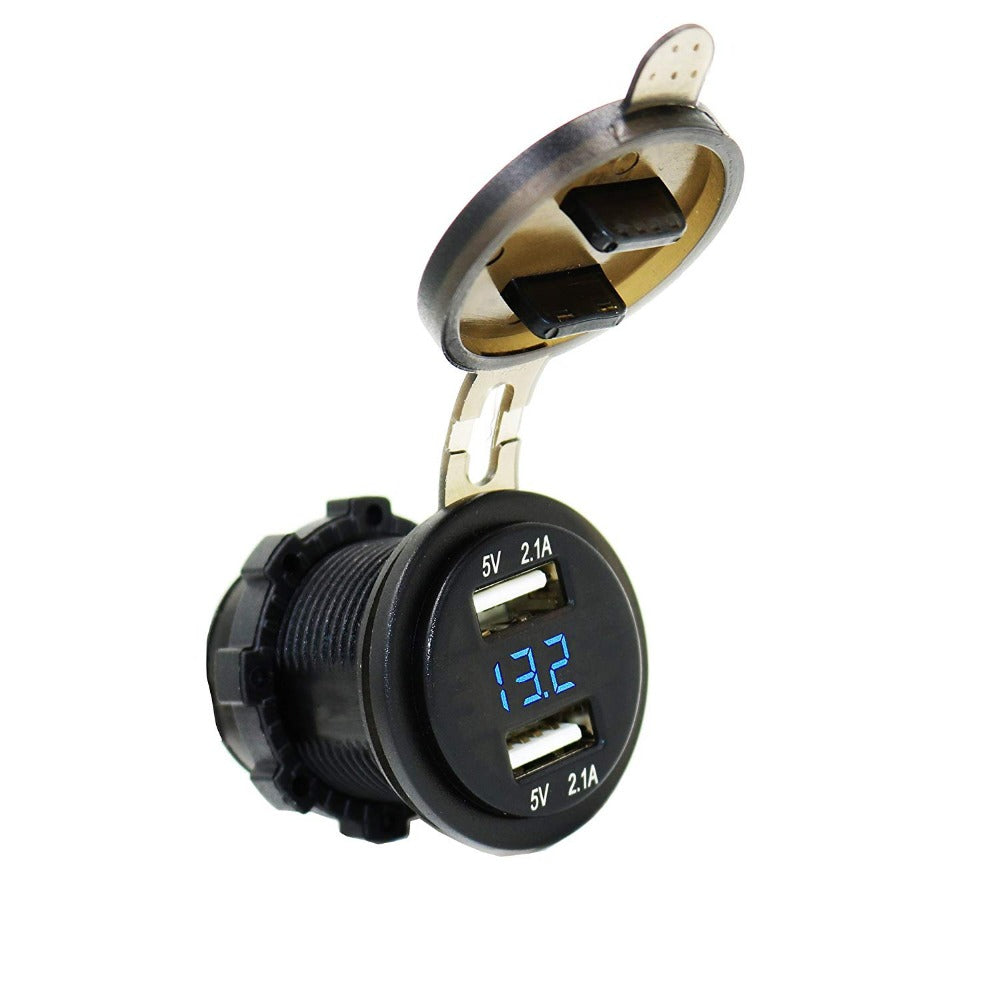 MP0611B USB-Ladegerät mit Voltmeter und Strommesser – BLAU