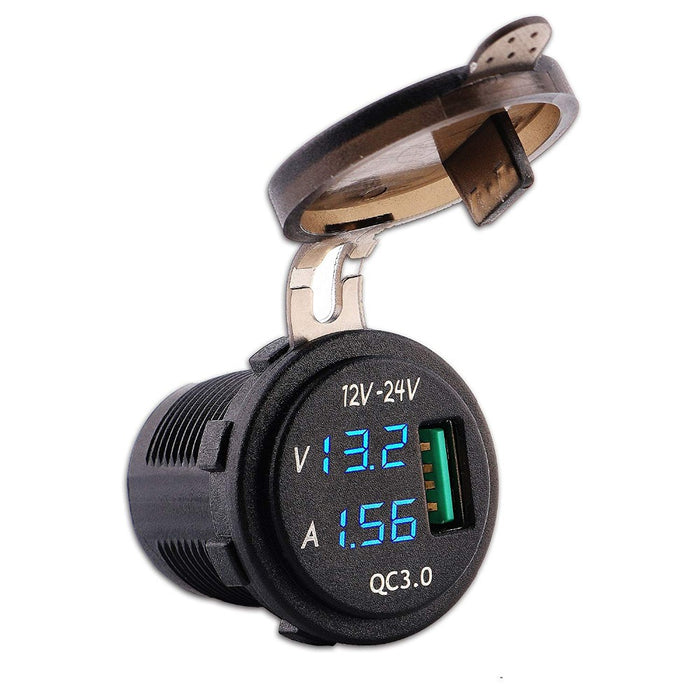 MP0611C USB-Ladegerät mit Voltmeter und Strommesser – BLAU