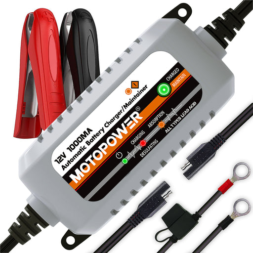 MOTOPOWER MP00205B 12 V 1000 mA automatisches Batterieladegerät, Batterieerhaltungsgerät, Erhaltungsladegerät und Batteriedesulfator mit Timer-Schutz