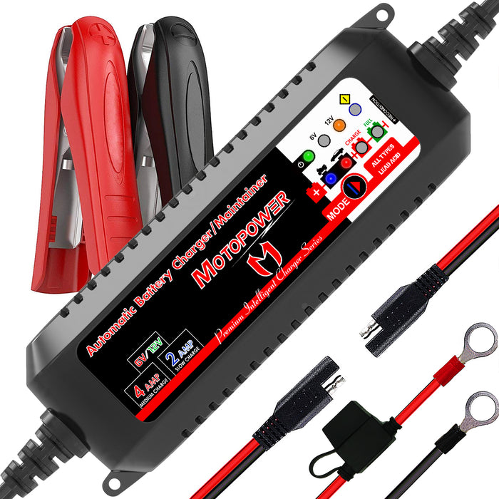 MOTOPOWER MP00207 6V und 12V 4AMP Automatisches intelligentes Batterieladegerät, Batterieerhaltungsgerät, Batteriedesulfator mit Zwangslade-Rekonditionierungsmodus 