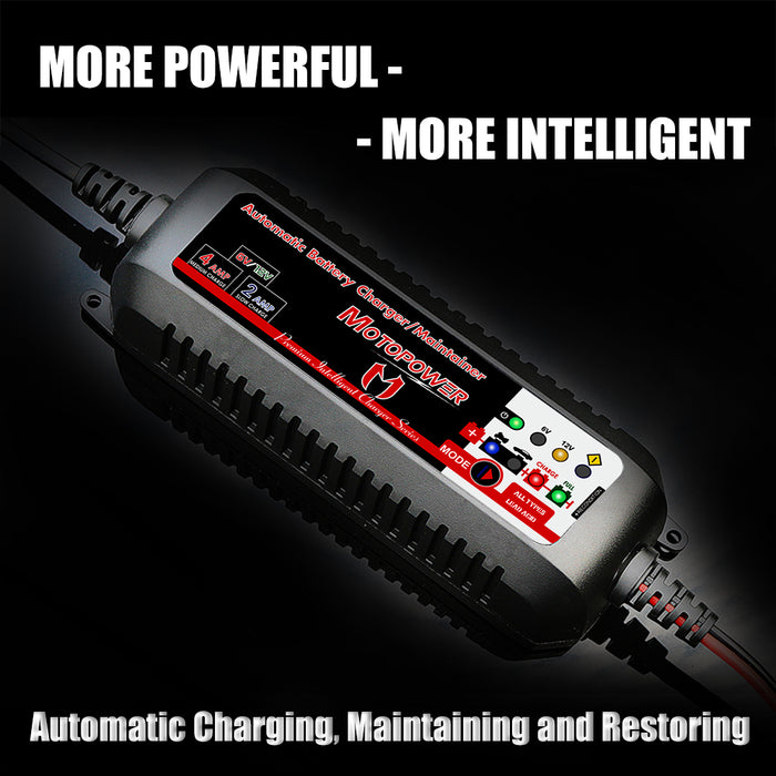 MOTOPOWER MP00207A 12V 2Amp Cargador/Mantenimiento automático de batería  automático para baterías de Plomo y baterías de Iones de Litio : :  Coche y moto