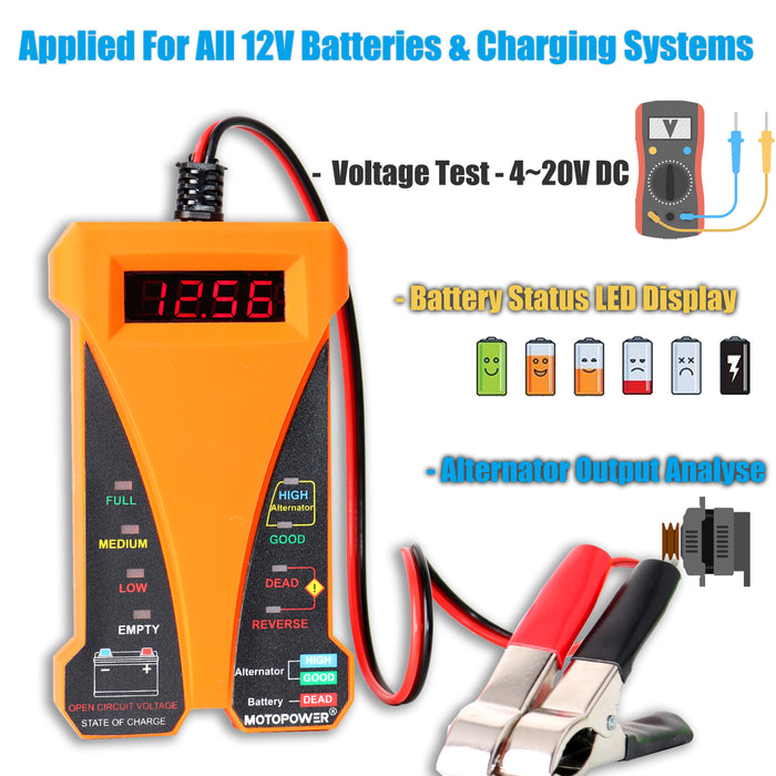 Testeur de batterie de voiture Foxsur FBT200 12V / 24V (Orange)