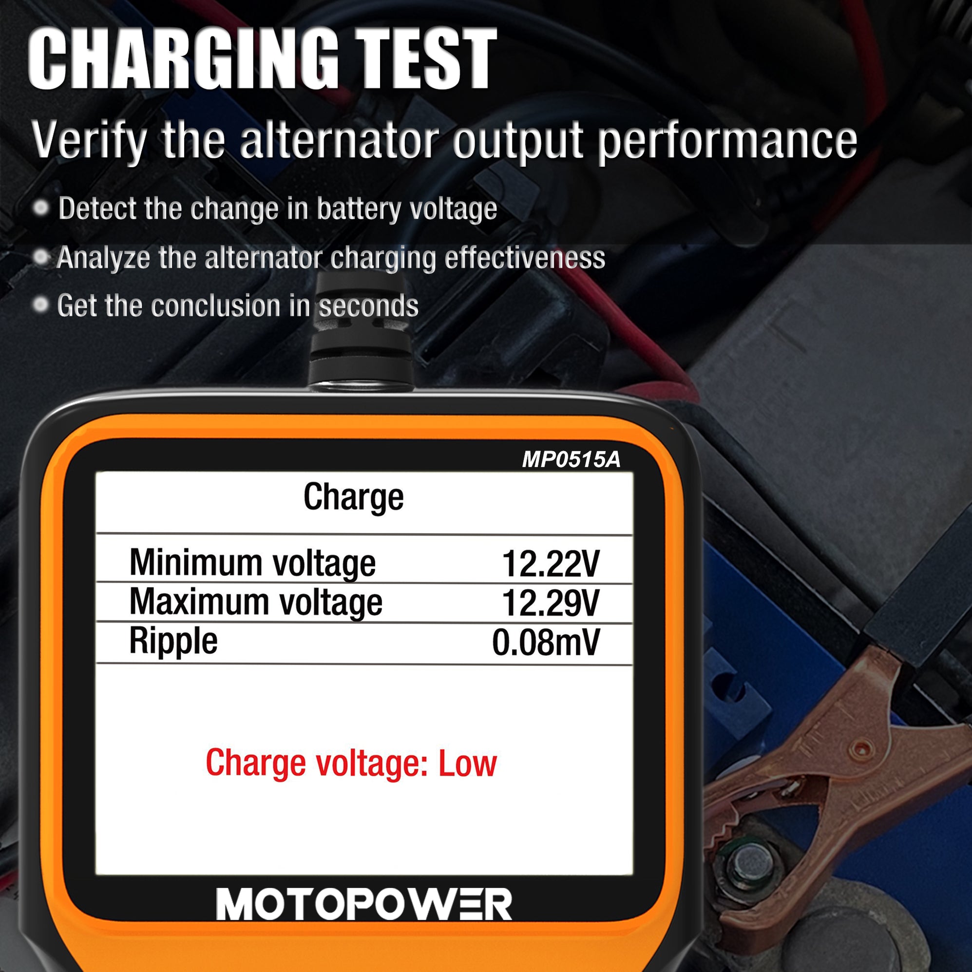 MOTOPOWER MP0514B Digitale accutester, 12 V, voltmeter en laadsysteem, analyzer met lcd-display en led-display, blauw