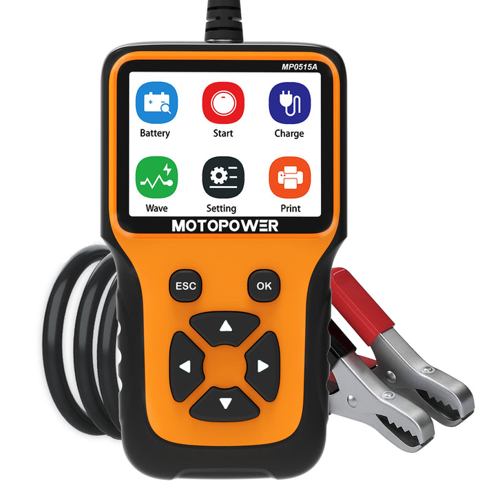 MOTOPOWER MP0515A Testeur de batterie de voiture 12 V Testeur de charge de batterie automobile 100-2000 CCA Système de démarrage et de charge automatique Outil d'analyse de test Analyseur d'alternateur de batterie numérique 