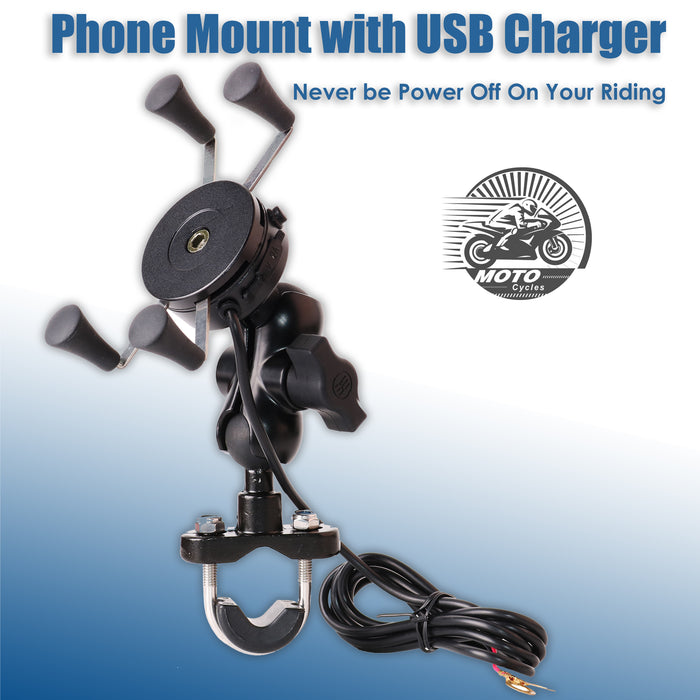 MP0622 Motorcycle Cell Phone Mount with USB Charger Alluminum Alloy Body