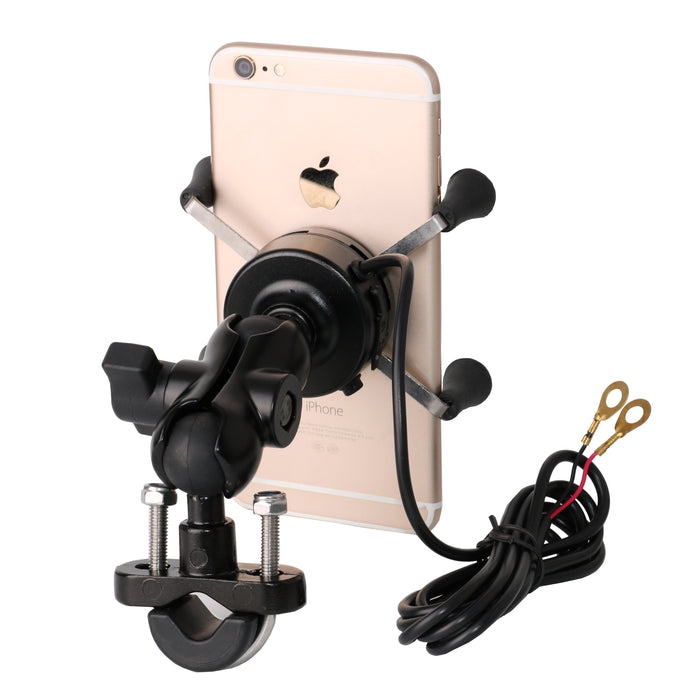 MP0622 Motorcycle Cell Phone Mount with USB Charger Alluminum