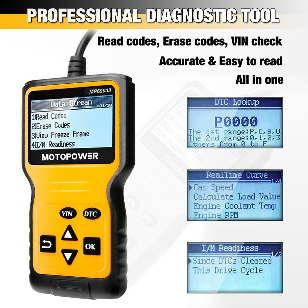 MOTOPOWER MP69033 OBD2 Scanner Universal Car Engine Fault Code Reader ...