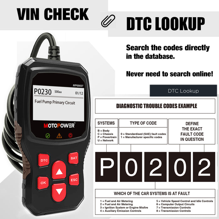 MOTOPOWER Car OBD2 Code Reader OBD2 Scanner Engine Fault Code Reader Car  Diagnostic Scan Tool