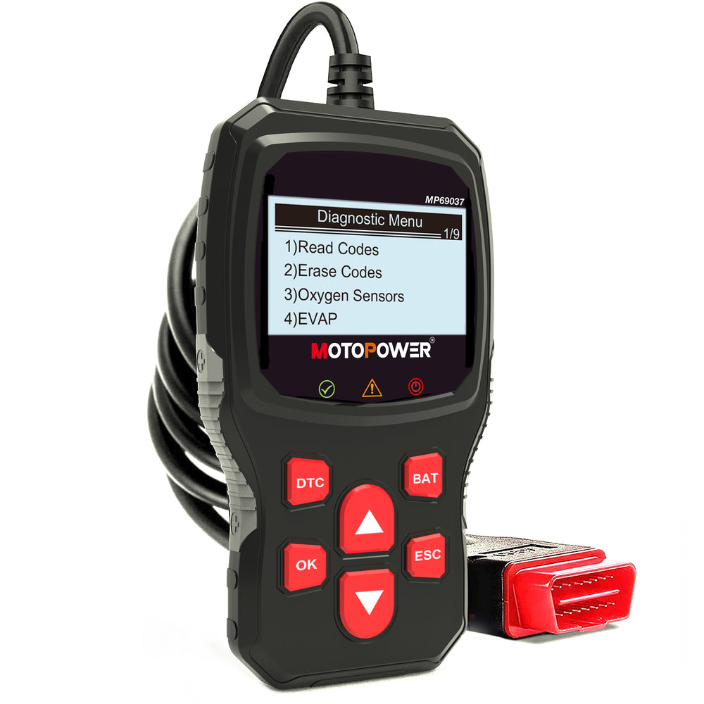 MOTOPOWER 12V Automatic Battery Charger, Battery Tester and OBD2 Scanner  Code Reader